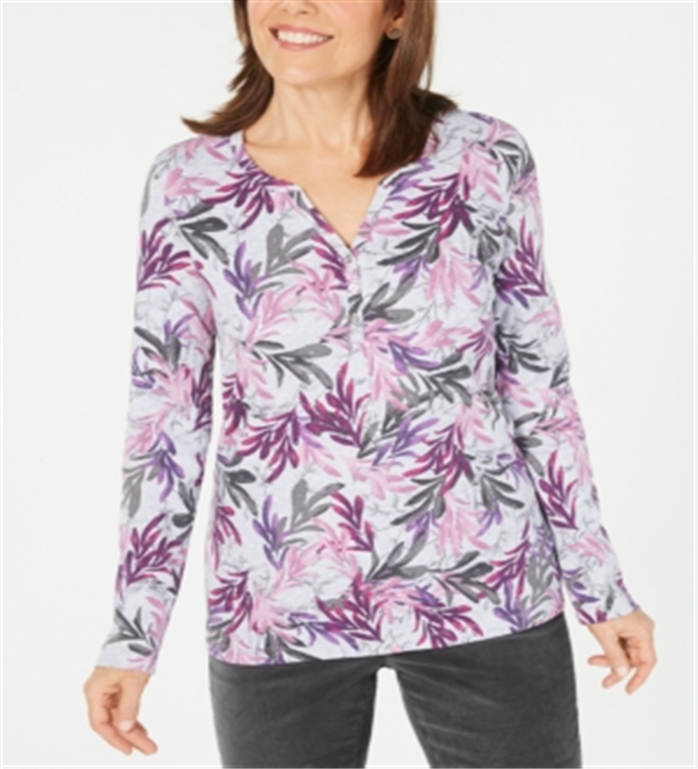 Karen Scott Blusa Feminina Estampada Gola Dividida Roxo Cinza Tamanho P