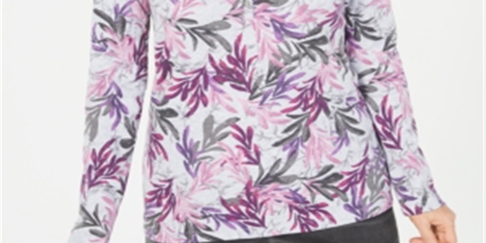 Karen Scott Blusa Feminina Estampada Gola Dividida Roxo Cinza Tamanho P