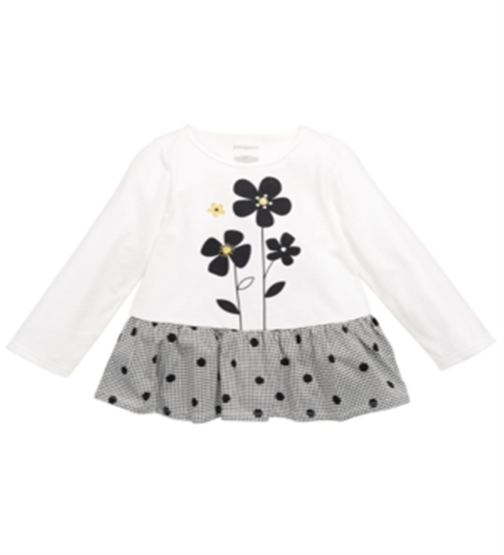 Camiseta Peplum com estampa de poá e flores First Impressions para bebê menina, tamanho 3-6 meses