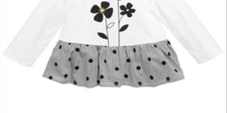 First Impressions Baby Girl's Flowers Houndstooth Polka Dot Peplum T-Shirt White Size 3-6MOS