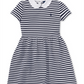 Vestido Ralph Lauren Infantil Feminino Listrado Gola Alta Manga Curta Azul Tamanho Grande