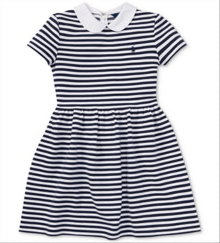 Vestido Ralph Lauren Infantil Feminino Listrado Gola Alta Manga Curta Azul Tamanho Grande