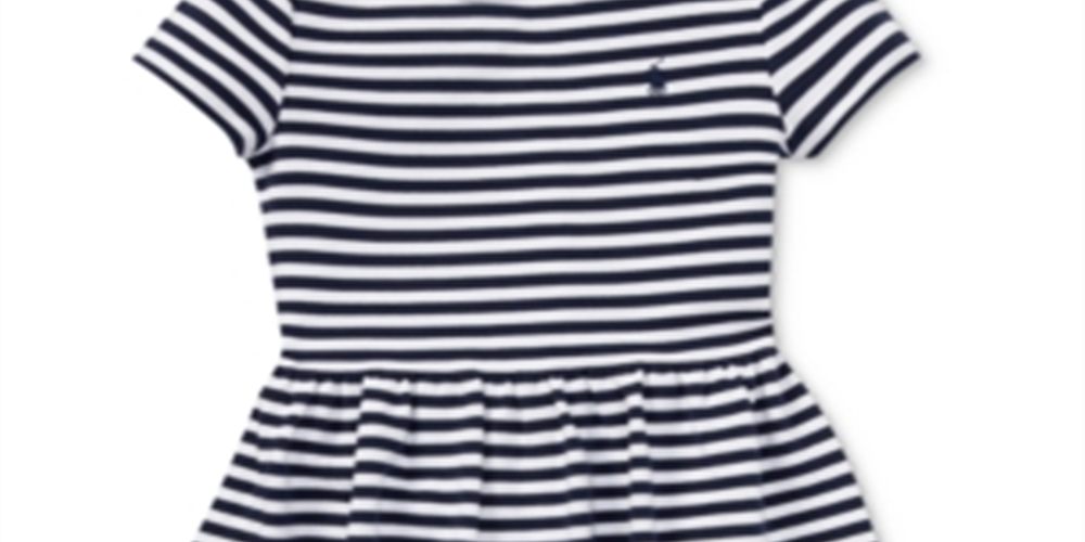 Vestido Ralph Lauren Infantil Feminino Listrado Gola Alta Manga Curta Azul Tamanho Grande