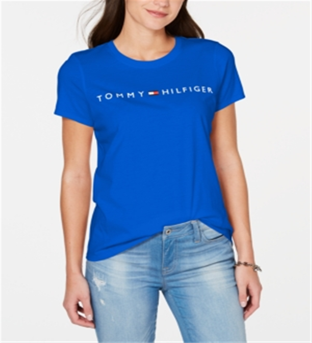 Camiseta Tommy Hilfiger Sport Feminina Gola Redonda Estampada Azul Tamanho Médio
