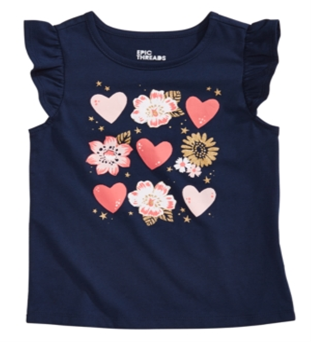 Camiseta infantil Epic Threads com estampa de corações para meninas, azul, tamanho 3T