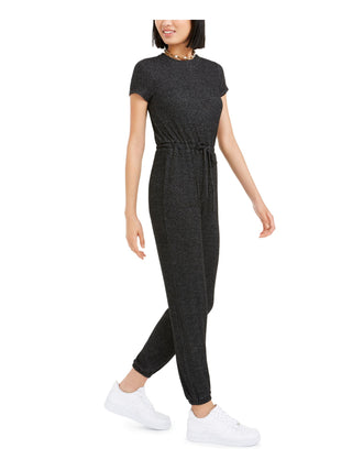 Bar III Women's Short Sleeve Jewel Neck T-Shirt Jumpsuit Gray Size Small