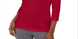Karen Scott Top de algodão com acabamento em ilhós feminino, vermelho, tamanho pequeno