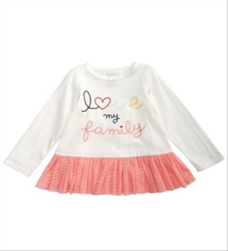 First Impressions Baby Girl's Family Print Cotton Peplum T-Shirt White Size 6-9MOS
