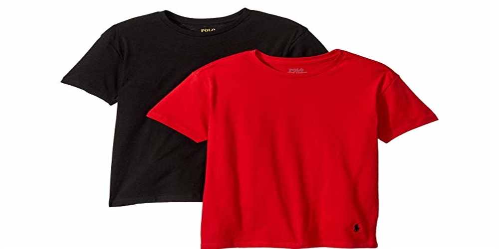 Pacote com 2 cuecas Ralph Lauren Boy's Crew Tee - Vermelho/Cinza, tamanho médio