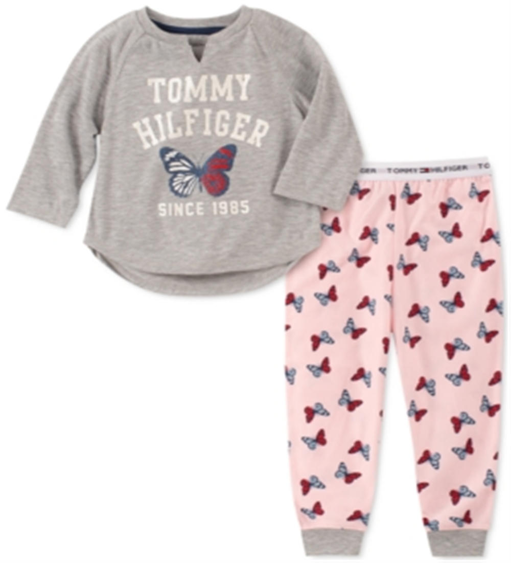 Conjunto de pijama borboleta Tommy Hilfiger para bebês, 2 peças, tamanho 2XS, cinza