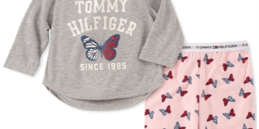 Conjunto de pijama borboleta Tommy Hilfiger para bebês, 2 peças, tamanho 2XS, cinza