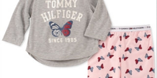 Conjunto de pijama borboleta Tommy Hilfiger para bebês, 2 peças, tamanho 2XS, cinza