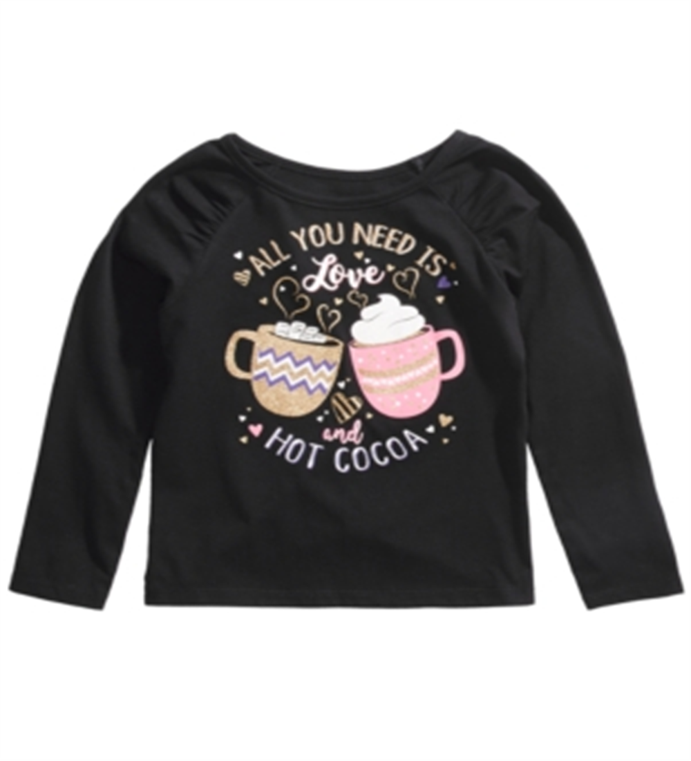 Camiseta infantil Epic Threads Love &amp; Hot Cocoa para meninas, preta, tamanho 3T