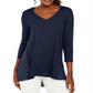 JM Collection Top Feminino Mixed Media Studs Azul Tamanho X-S
