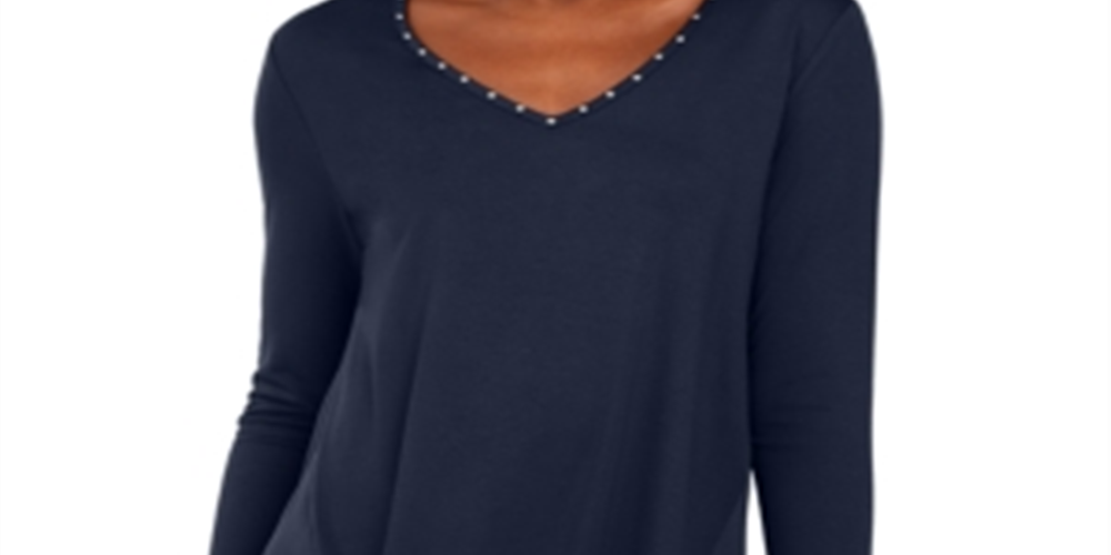 JM Collection Top Feminino Mixed Media Studs Azul Tamanho X-S
