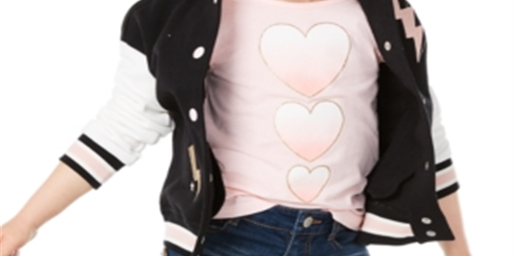 Camiseta estampada com corações para meninas Epic Threads, rosa, tamanho 5