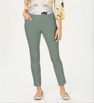 Charter Club Women's Solid Newport Slim Leg Pants Green Size 10 Petite