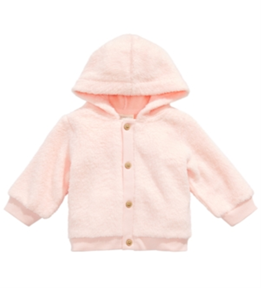 Primeiras impressões Cardigan com capuz de pele sintética para bebê menina rosa tamanho 0-3 meses