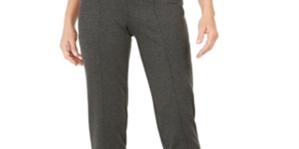 Calça feminina de malha ponte com acabamento em couro sintético JM Collection, cinza, tamanho pequeno