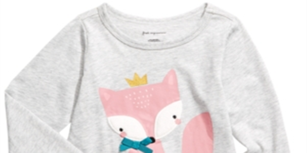Camiseta infantil feminina First Impressions Fox, cinza, tamanho 4T