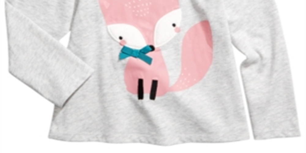 Camiseta infantil feminina First Impressions Fox, cinza, tamanho 4T