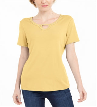 Karen Scott Top Feminino com Tachas e Decote em V Amarelo Tamanho Médio