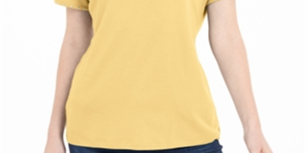 Karen Scott Top Feminino com Tachas e Decote em V Amarelo Tamanho Médio