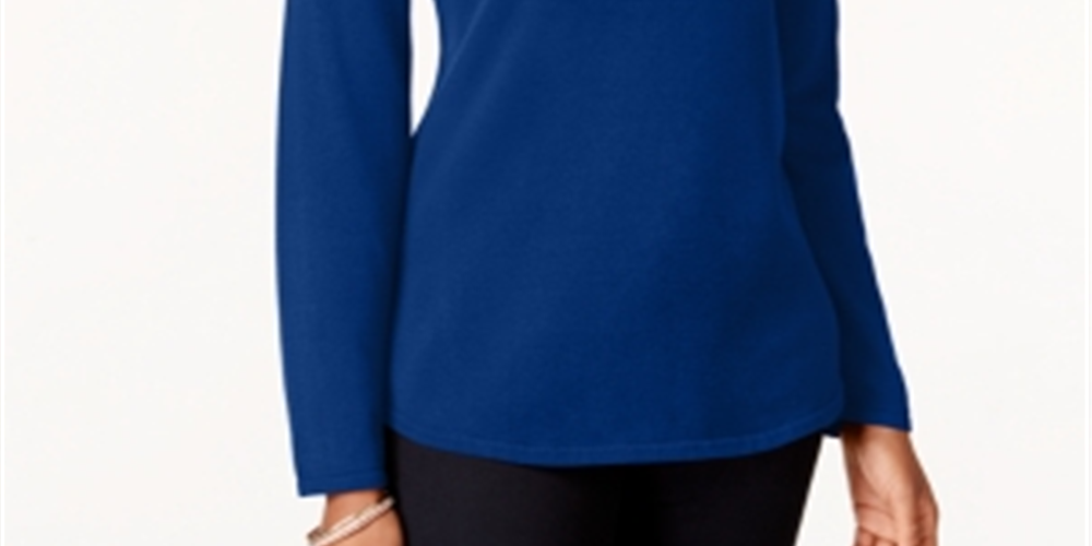 Suéter de algodão feminino Karen Scott, azul, tamanho grande