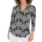 Top feminino estampado com decote em V, preto, tamanho pequeno, Charter Club