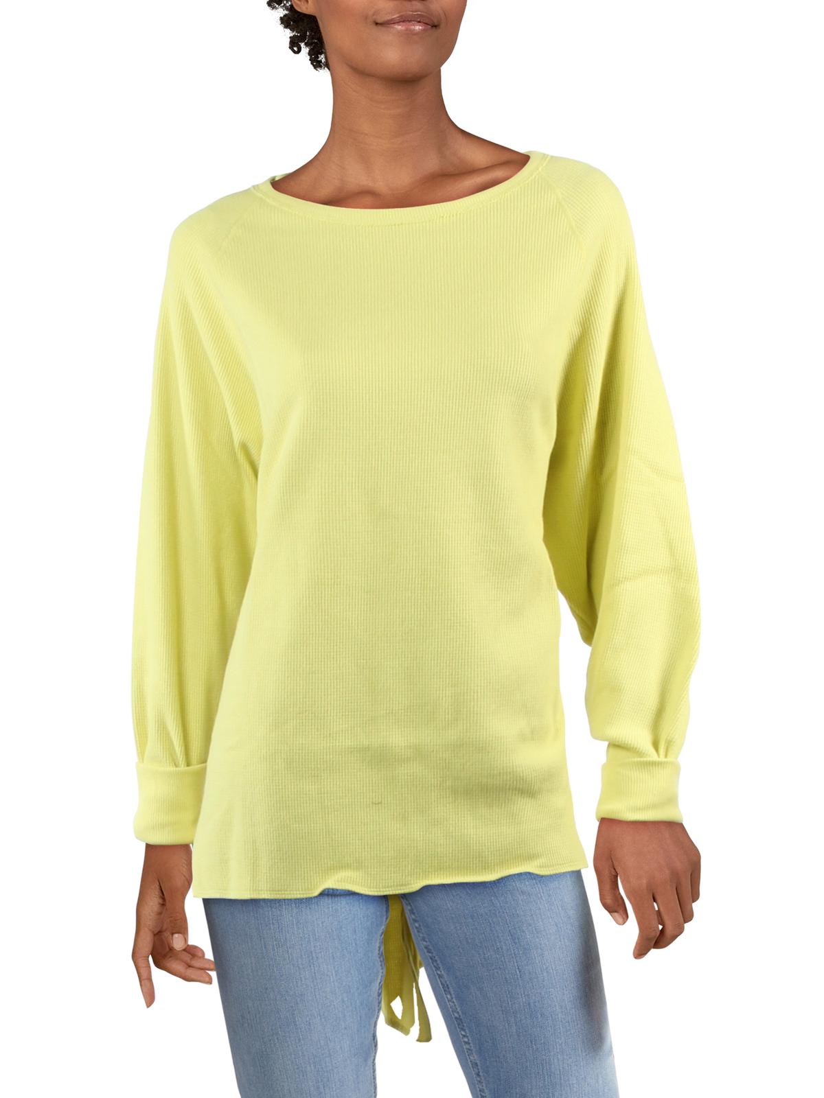 Blusa térmica feminina de malha waffle de algodão Amelia da Urban Outfitters, amarela, tamanho pequeno