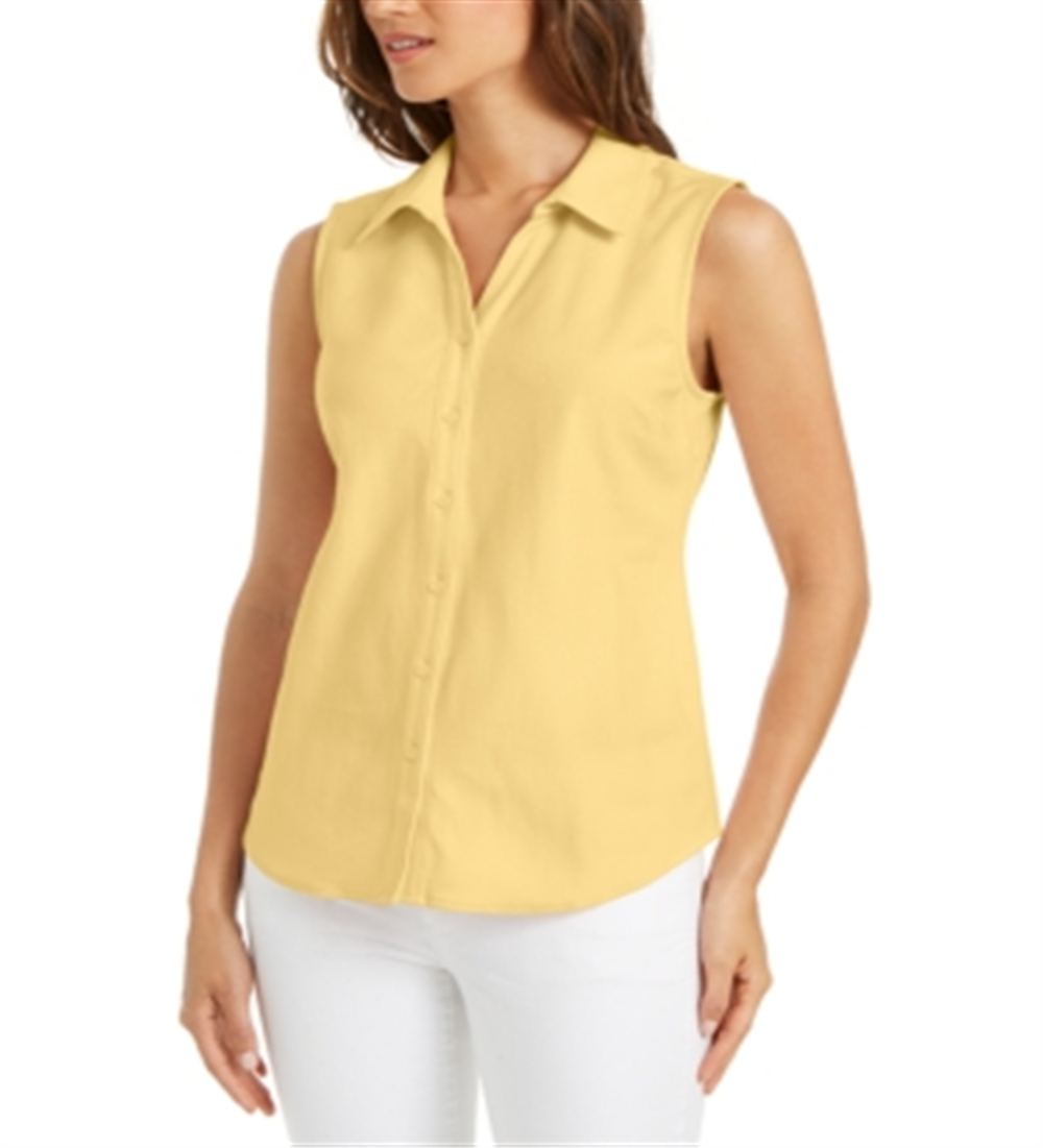 Camisa feminina sem mangas Charter Club Cotton Piquet, amarela, tamanho 6