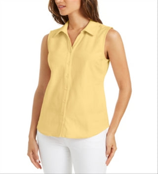Camisa feminina sem mangas Charter Club Cotton Piquet, amarela, tamanho 6