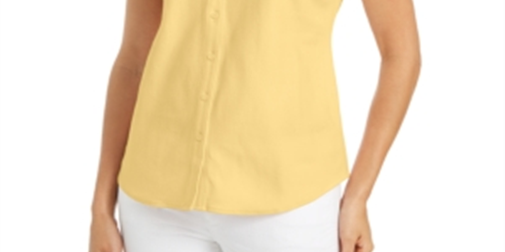 Camisa feminina sem mangas Charter Club Cotton Piquet, amarela, tamanho 6