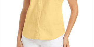 Camisa feminina sem mangas Charter Club Cotton Piquet, amarela, tamanho 6