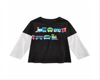 First Impressions Baby Boy's Train Print Layered Look Cotton T-Shirt Black Size 24MOS