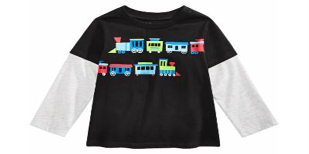 Camiseta de algodão com estampa de trem para meninos First Impressions, preta, tamanho 24 MOS