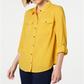Camisa feminina Charter Club com dois bolsos, amarela, tamanho X-S