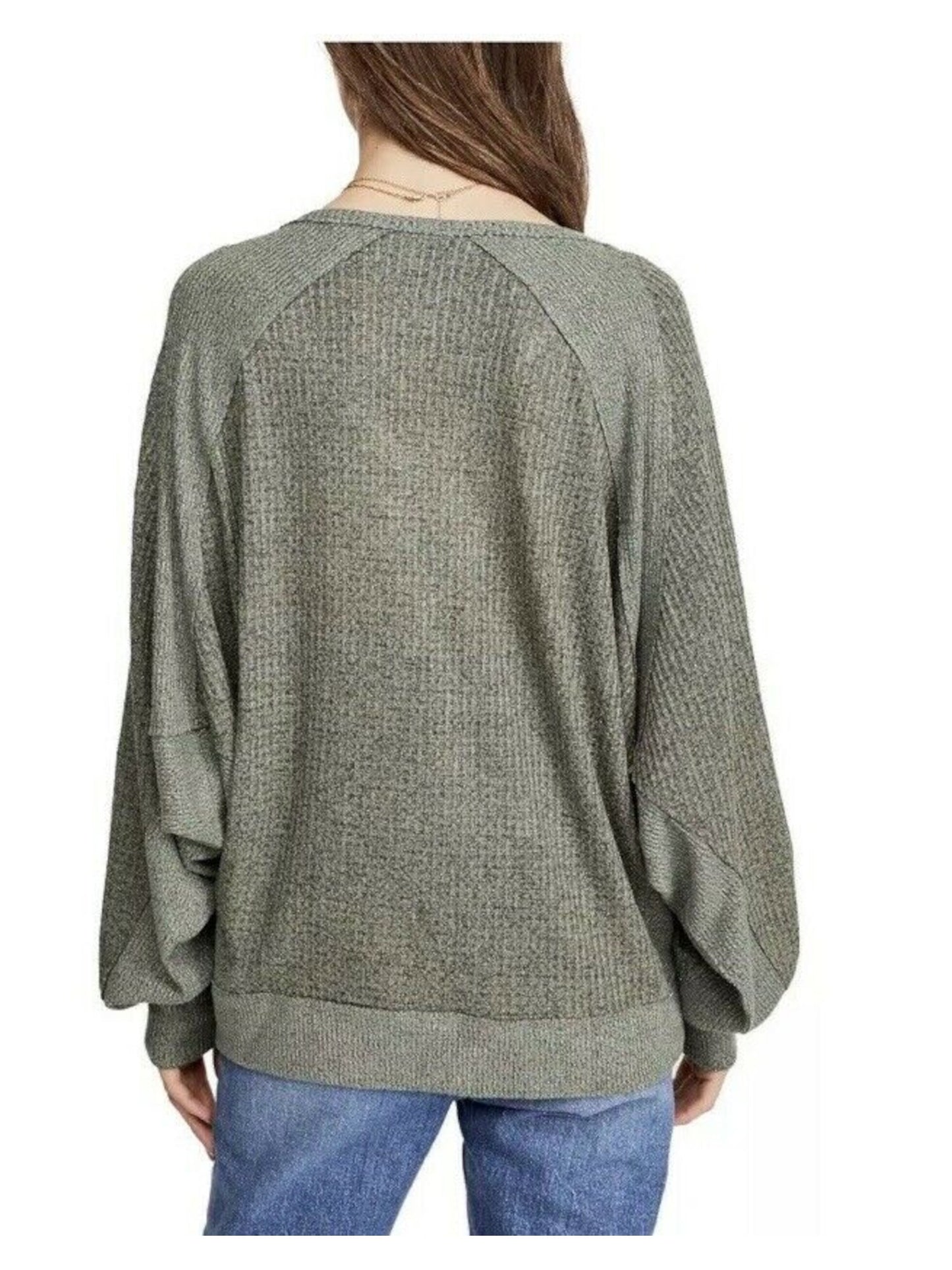 Blusa feminina de manga comprida com decote em V, verde, tamanho X-S