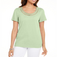 Camiseta feminina Karen Scott de algodão com gola recortada, verde, tamanho pequeno