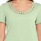 Camiseta feminina Karen Scott de algodão com gola recortada, verde, tamanho pequeno