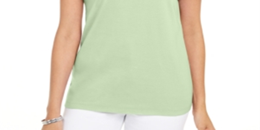 Camiseta feminina Karen Scott de algodão com gola recortada, verde, tamanho pequeno
