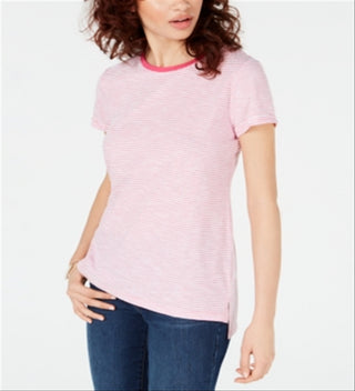 Maison Jules Women's Crewneck Ringer T-Shirt Pink Size Small