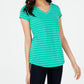 Blusa listrada feminina Maison Jules com manga curta e decote em V, verde, tamanho médio