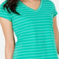 Blusa listrada feminina Maison Jules com manga curta e decote em V, verde, tamanho médio