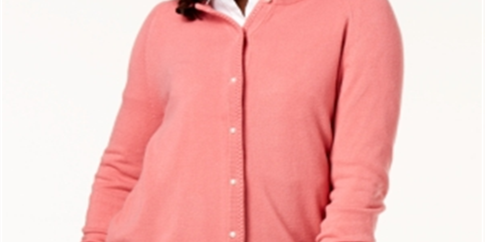 Karen Scott Cardigan Feminino com Botões e Contas Rosa Tamanho XX-G