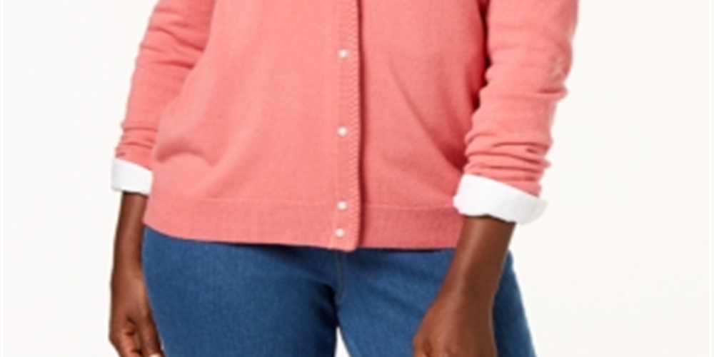 Karen Scott Cardigan Feminino com Botões e Contas Rosa Tamanho XX-G