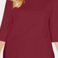 Karen Scott Blusa de malha feminina de algodão com decote canoa e manga 3/4, vermelha, tamanho X-S