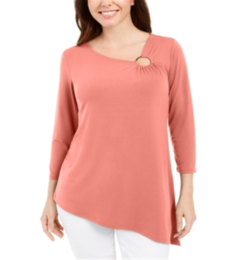 Túnica feminina assimétrica com anel JM Collection Sweet Melon tamanho grande