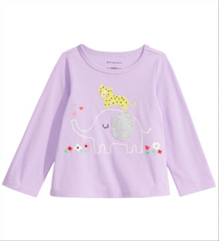Camiseta infantil de manga comprida com elefante First Impressions para meninas, roxa, tamanho 2T