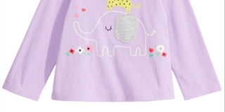 Camiseta infantil de manga comprida com elefante First Impressions para meninas, roxa, tamanho 2T